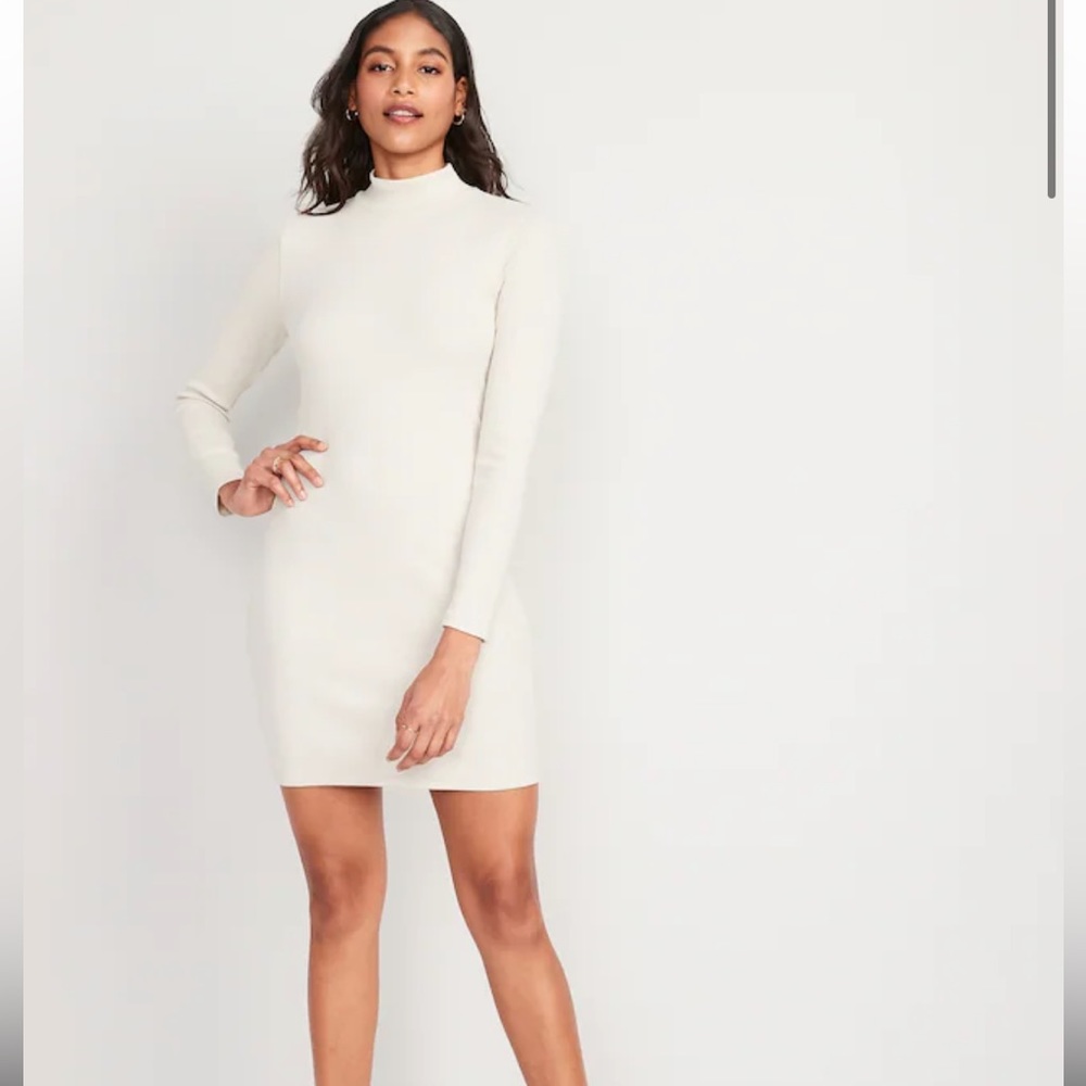 Fitted Rib-Knit Mock-Neck Mini Dress